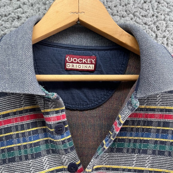 Vintage 90s Jockey Original Red Striped Plaid Long Sleeve Men's Shirt Size Small - Picture 4 of 10